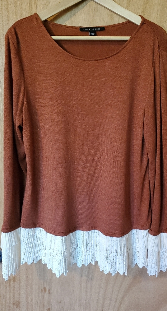 Long sleeve sweater with lace sleeves and trim
